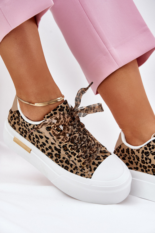 Dámské Tenisky Na Masivní Platformě S Ozdobným Šněrováním Zebra Černobéžové Zidora