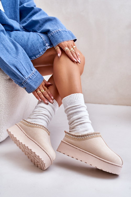 Dámské Sněhule Na Platformě Zateplené Kožešinou Světle Béžové Remenia