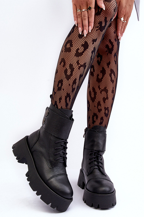 Kožené Workery Botky Dámské Černé Anceria