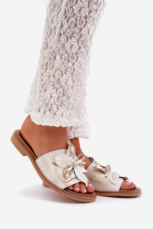 Šľapky S Dekoráciou Prírodná Koža Zazoo 3667 Zlato Opotrebované