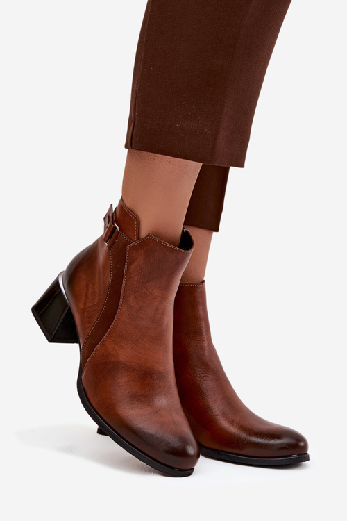 Kožené dámské boty na podpatku s vyhříváním Zazoo 60563 hnědé