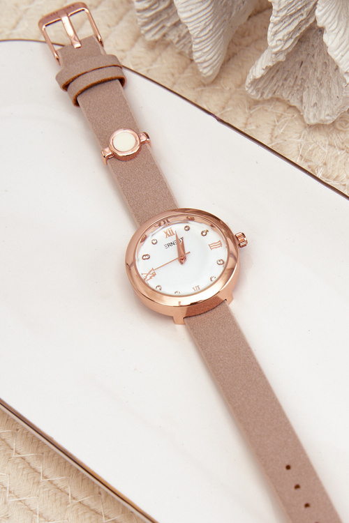Dámske hodinky na tenkom ekologickom kožennom remienku béžový Ernest E62146