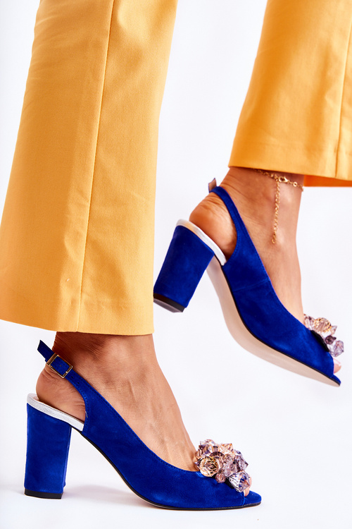 Semišové módne čerpadlá sandále s námornými námornými kryštálmi