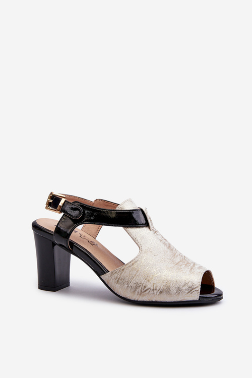 Dámske sandále na opätku z eko kože zlatisto-čierne Queenmarie