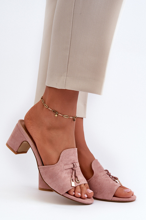 Dámské sandály s podpatkem z ekokože růžové Jemenna