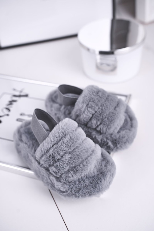 Dětské nazouváky s kožešinou šedé Fluffy