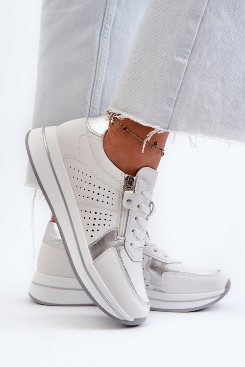 Dámske kožené tenisky na platforme biela ligustra