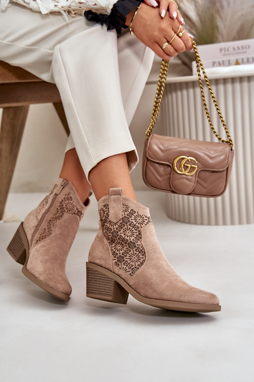 Prekryté Cowboy Členkové Topánky Na Zips Eko Semišové Béžové S.Barski HY42-944