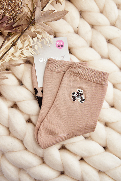 Dámské bavlněné ponožky s nášivkou Medvěd béžové