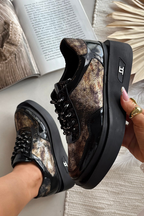 Kožené šněrovací dámské polobotky na platformě Artiker 57C2042 Černo-zlaté