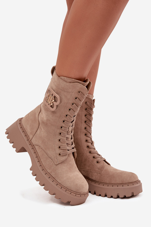 Dámske Workery členkové topánky s ozdobným prvkom zateplené béžové Kalindra