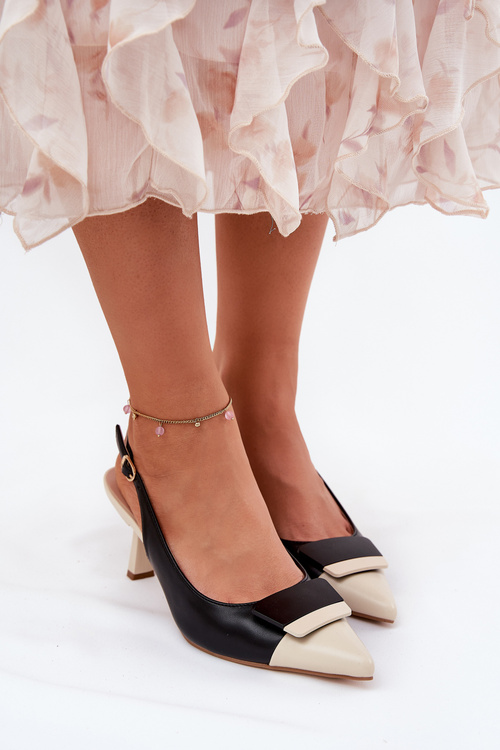 Elegantní Lodičky S Dekorací Eko Kožené Černé Ottoles