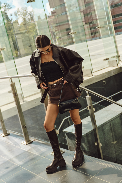 Dámske čižmy s masívnym podpätkom a platformou na zaväzovanie Hnedé Florinne