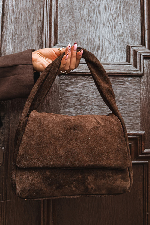 Kožená semišová kabelka čokoládová Monelle