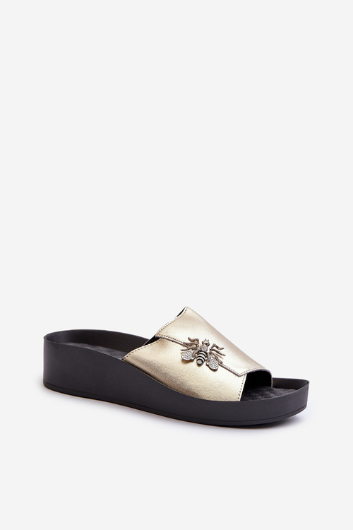 Elegantní Dámské Žabky S Ozdobou Přírodní Kůže S.Barski KV27-015 Zlaté