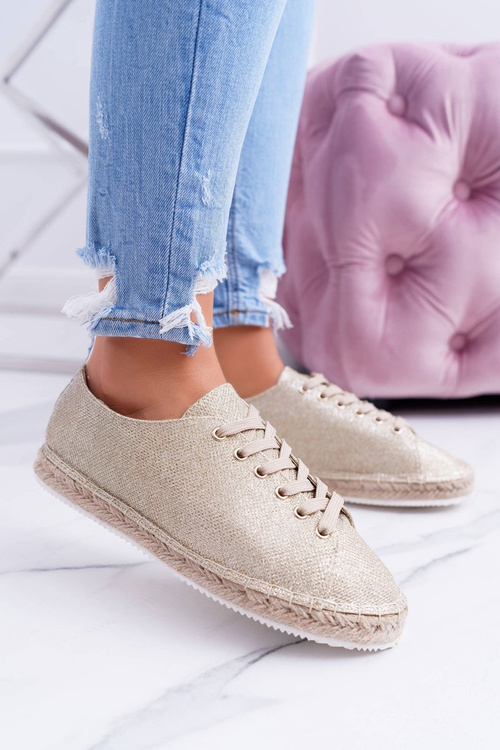 Lu Boo | Złote Brokatowe Lniane Espadryle Fairy