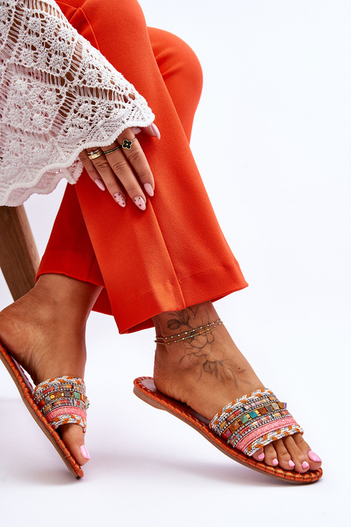 Dámské zdobené pantofle oranžove Bellisa