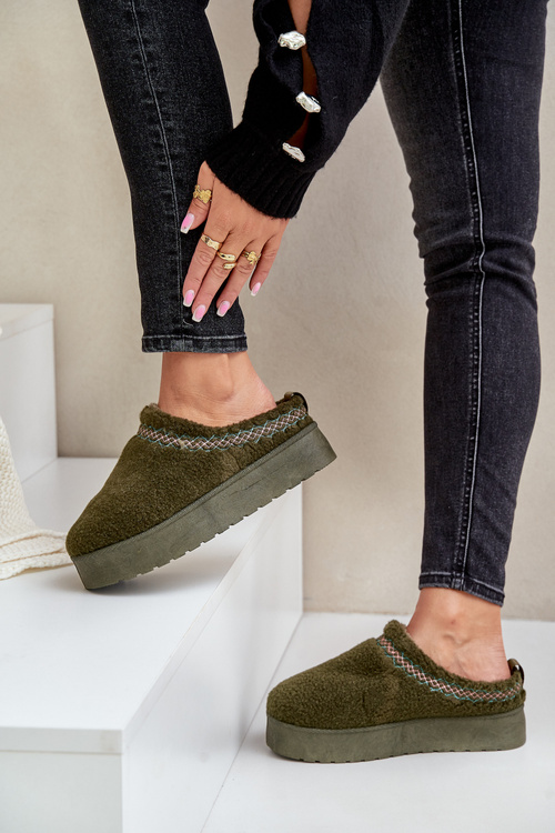 Snehové čižmy na platforme s ovčou kožušinou tmavozelené Mesirra