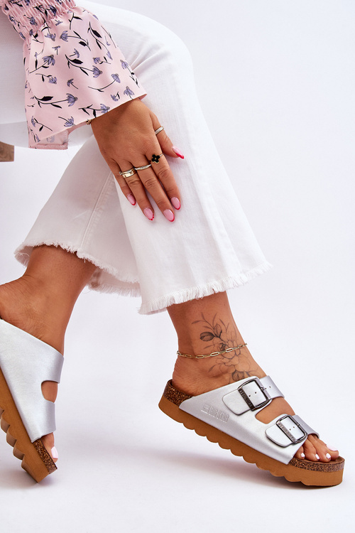 Klasické dámské pantofle Big Star LL274476 Stříbré