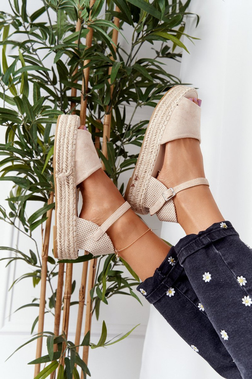 Sandály Na Platformě S Copánky Béžové Megara