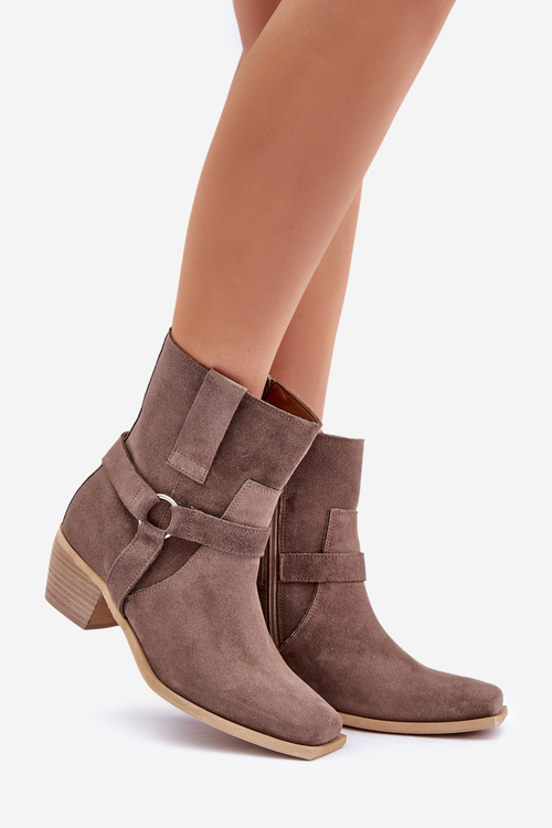 Botky Z Přírodní Semiše Na Podpatku Hnědé Zazoo 3444/2