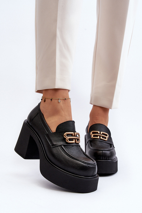 Zazoo 20170 Kožené Dámské Polobotky na Podpatku Černé