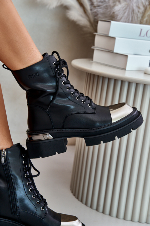 Zateplené dámské boty z přírodní kůže černé Goe OO2N4119