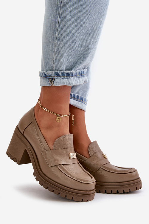 Zazoo 20168 Elegantné Dámske Poltopánky Na Opätku Z Pravej Kože Tmavo Béžové