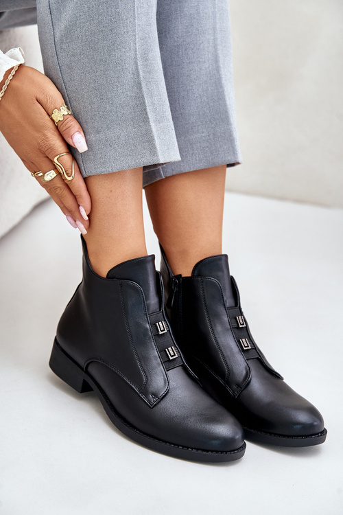 Zateplené dámské boty na plochém podpatku z eko kůže černé S.Barski HY42-716