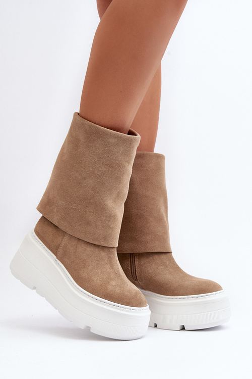 Zazoo 3410 Semišové Dámske Topánky Na Masívnej Platforme Bežové