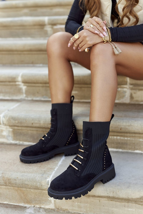 Dámské Kotníkové Ploché Boty Workery Nazouvací Cerne Maxine