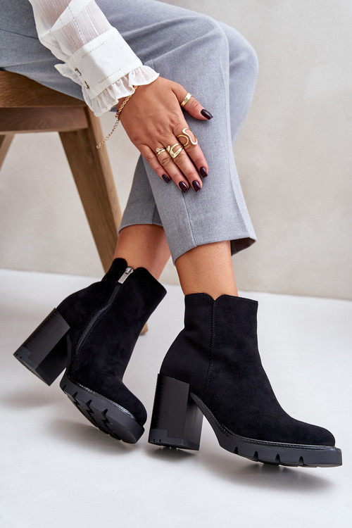 Eko Velurové Botky Na Podpatku Černé Cediona