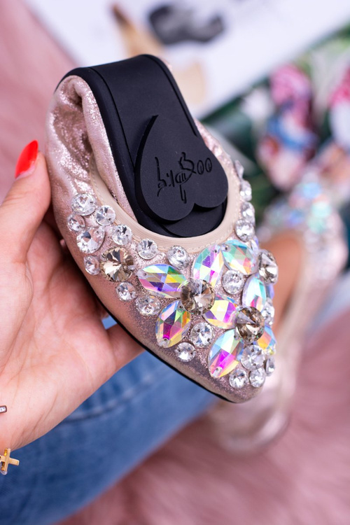 Lu Boo Gold Ballerinas na elastických kameňoch dokonca