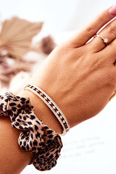 Oceľový náramok so zirkónmi zlatej šírky