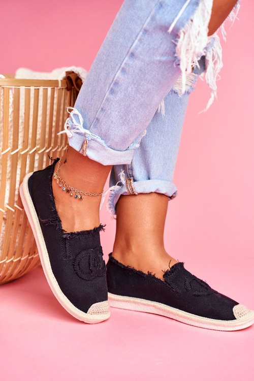 Klasické ženské espadrilles čierne flaure