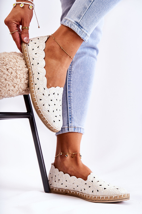 Dámske bielé kvetinové slip-on baleríny Vennice