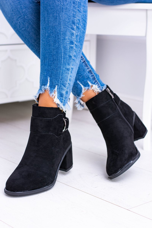 Dámske čierne topánky na stĺpiku s Buckle Suede Evoret