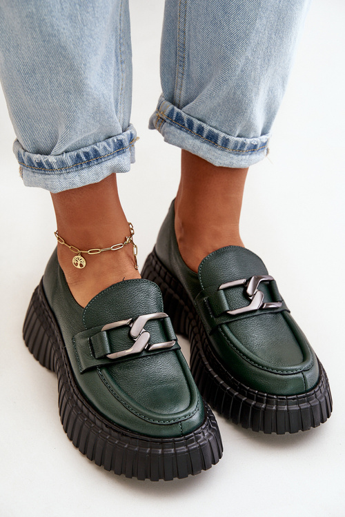 Zazoo 20176 Polobotky Mokasíny Dámske Z Prírodnej Kože Tmavozelené