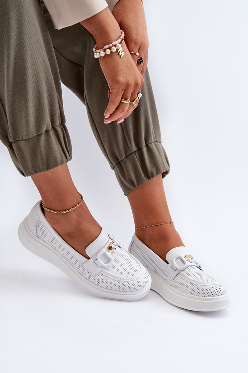 Dámské kožené mokasíny na platformě bílé S.Barski LR720