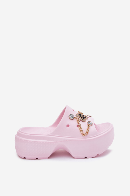 Dámské Pěnové Pantofle Na Masivní Platformě Se Zlatými Dekoracemi Růžové Ivoriel