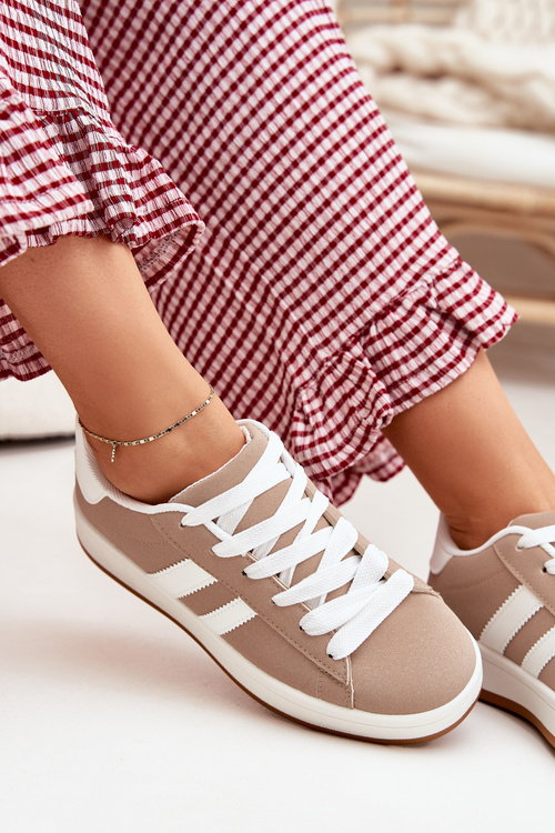 Dámské Sportovní Boty Tenisky Z Eko Kůže Tmavě Béžové Ravina