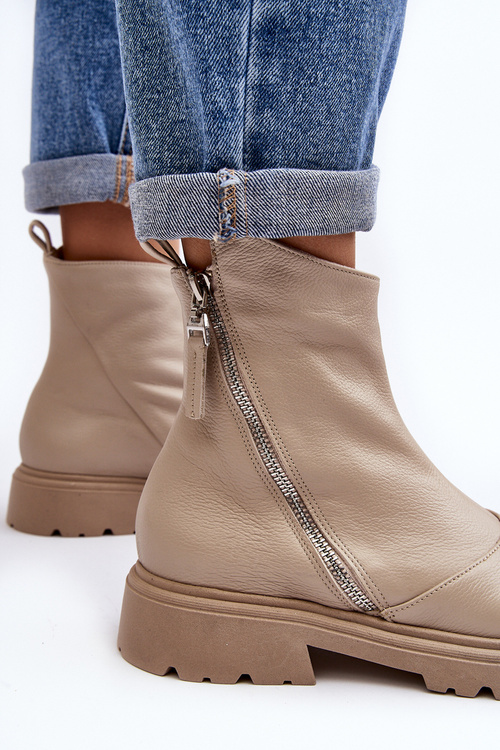 Dámské kožené boty na ploché podrážce Laura Messi 2620/199 Beige