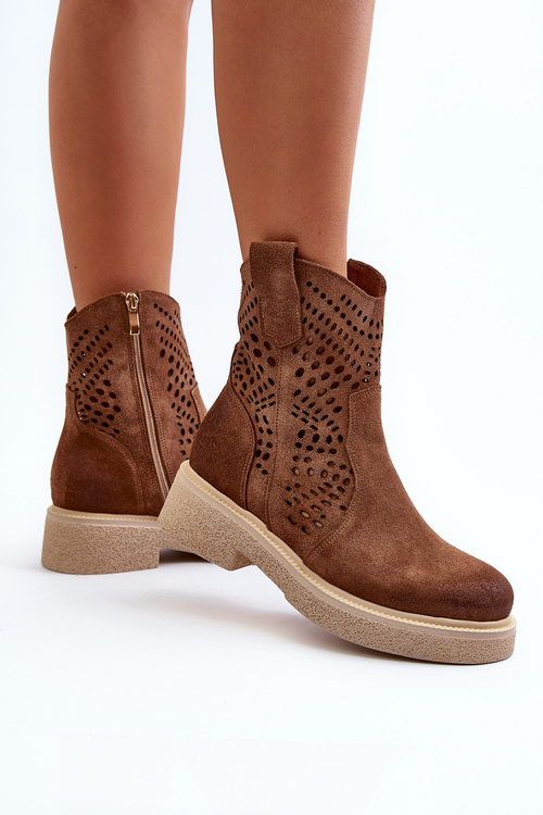 Zazoo 3470 Semišové Dámske Topánky na Plochej Päte Čipkované Hnedé