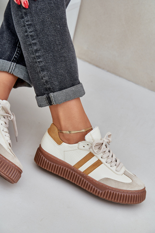 Zazoo N1068S6 Kožené Nízké Sneakersy Dámské Na Platformě Béžové