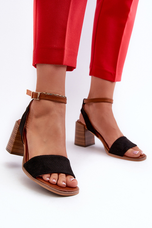 Dámske čierne sandále na opätku z ekokože Ronvia