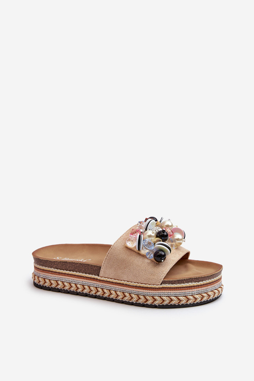 Dámske sandále na platforme s ozdobami S.Barski HY077 béžové