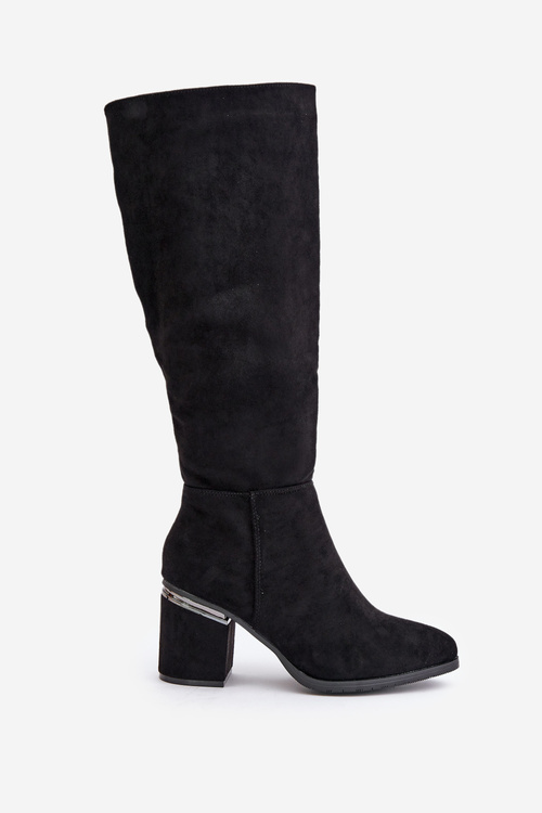 Ekologické Semišové Kozačky Dámské Před Koleno Na Podpatku Zateplené Vinceza 16473 Černé