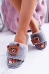 Lu Boo Dámské šedé plyšové nazouváky Teddy