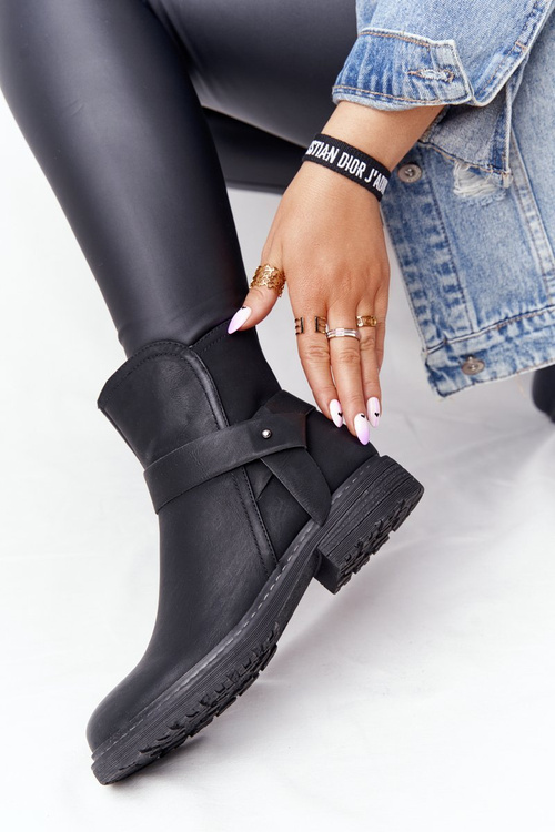 Dámské Teplé Kotníkové Ploché Boty Černé Alivia