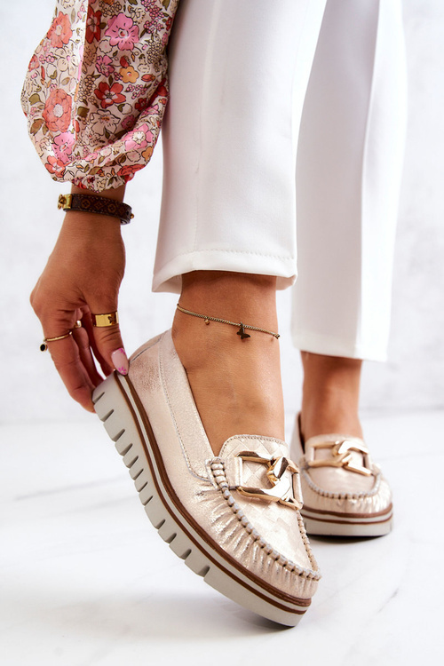 Dámské kožené mokasíny na platformě zlatý Venesia